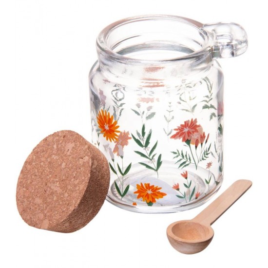 Pote 240ml Redondo De Vidro Com Tampa E Colher De Bambu Flora